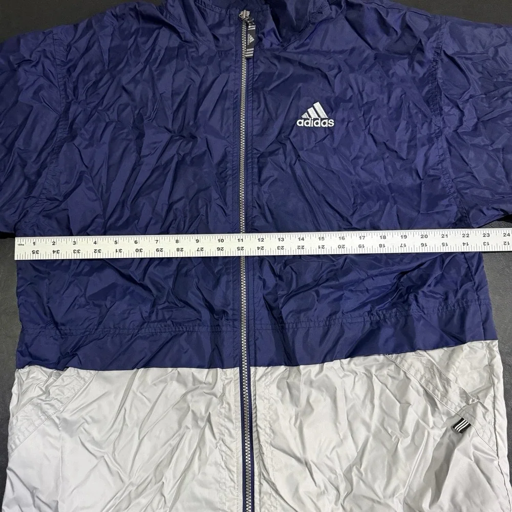 Vintage 90s Adidas Full Zip Windbreaker Navy Blue /‎ Gray Jacket Size Medium